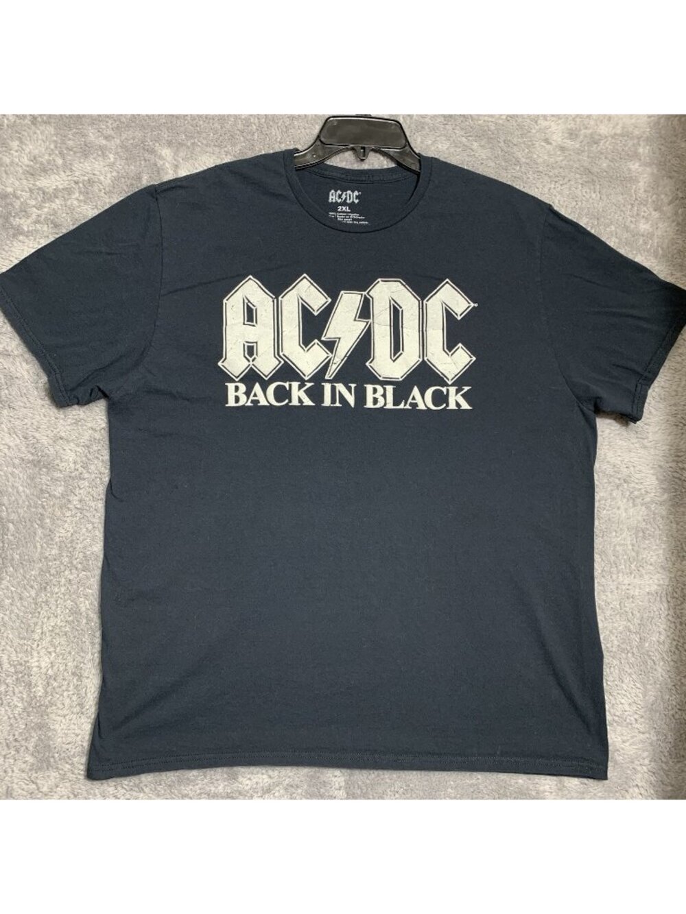 AC/DC Graphic T-Shirt Mens 2XL Black Back In Black Rock Band Short Sleeve Cotton